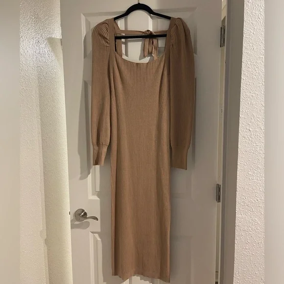 knee length dresses for ladies Tie Back Square Neck Long Sleeve Sweater Dress – 2PMStyle